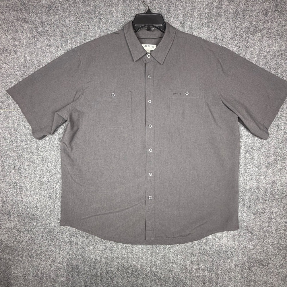 Orvis Mens XXL Gray Short Sleeve Button Down Shirt Classic Collection 1494392